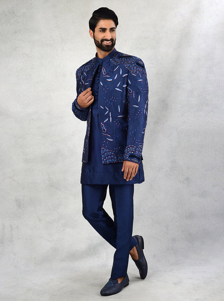 Stylish Blue Indo Western Dress | Men's Ethnic Clothing for Sangeet