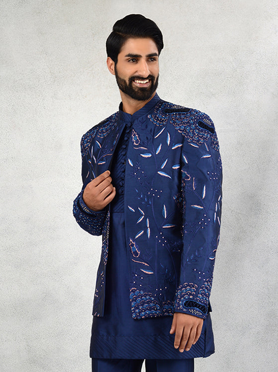 Stylish Blue Indo Western Dress | Men's Ethnic Clothing for Sangeet