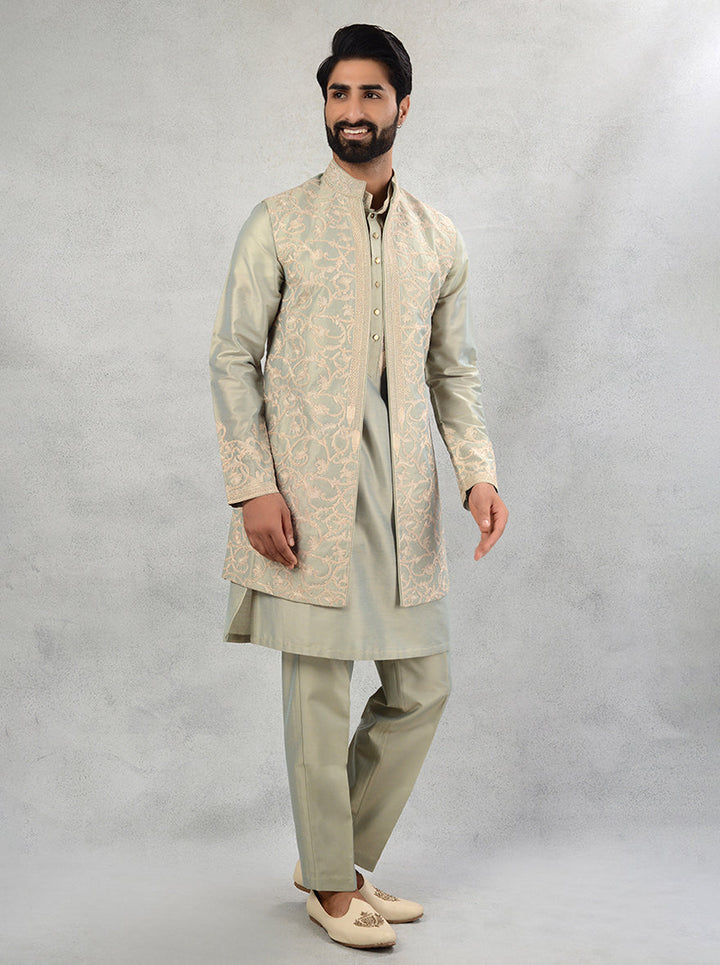 Stylish Pista Green Indo Western Attire for Men | Special Occasions