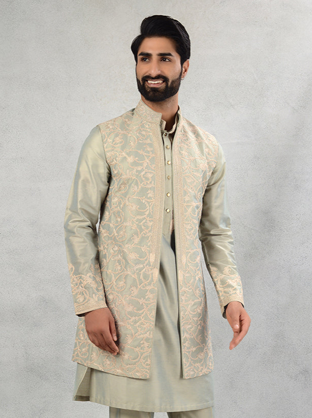 Stylish Pista Green Indo Western Attire for Men | Special Occasions
