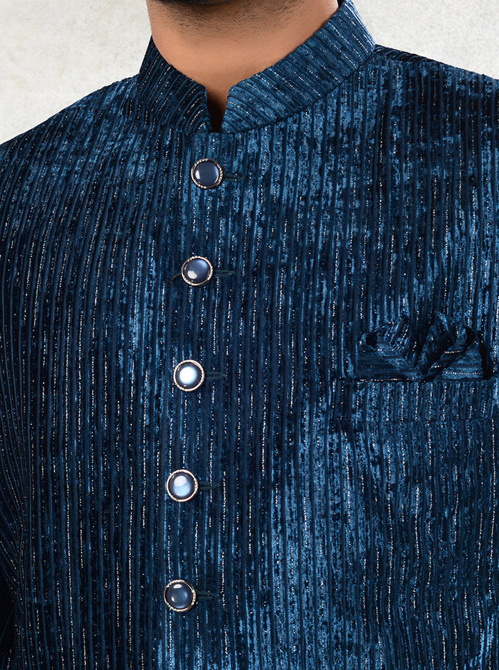 Blue Velvet Indo Western Outfit for Men | Luxurious Ethnic Wear