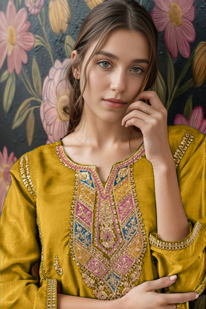 Classic Mustard Salwar Kameez | Embroidered  Premium Designer Wear