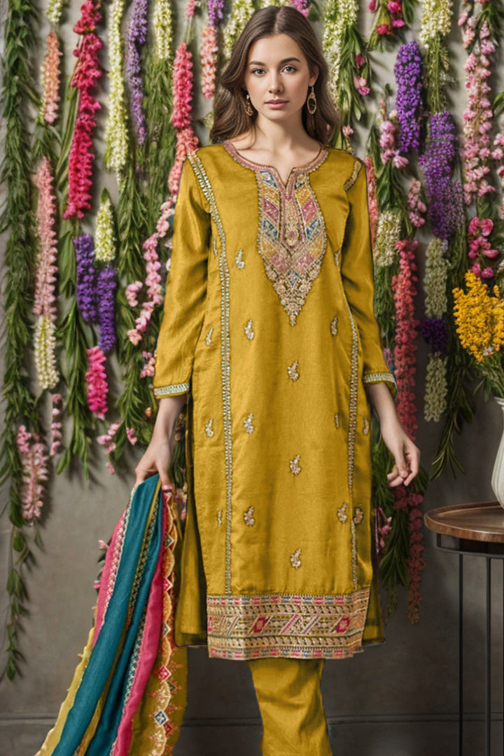 Classic Mustard Salwar Kameez | Embroidered  Premium Designer Wear