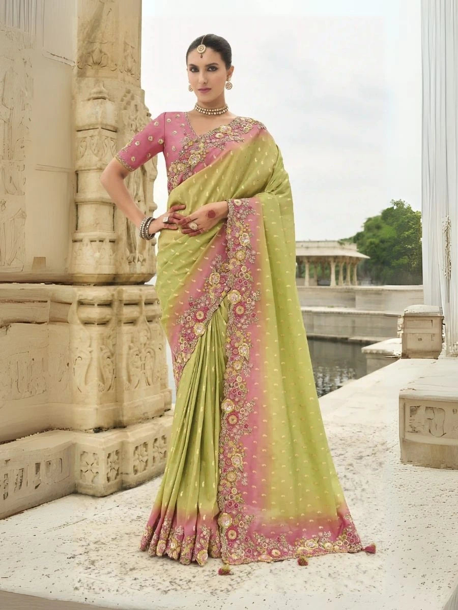 Charming Saree with Raw Silk Blouse & Stone Work Sequence Border
