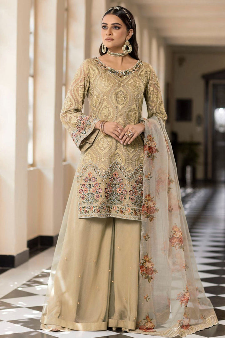 Chiku Luxury Salwar Kameez | Organza Dupatta & Stylish Embroidery