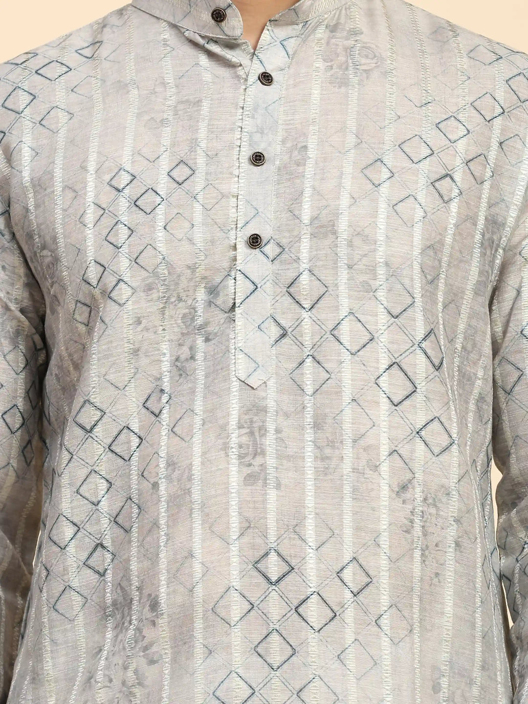 Geometric Print Grey Kurta Set | Men’s Traditional Festive Wear