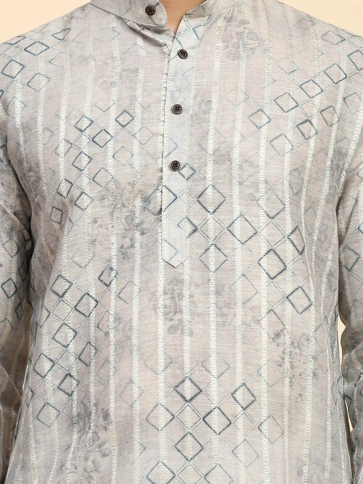 Geometric Print Grey Kurta Set | Men’s Traditional Festive Wear