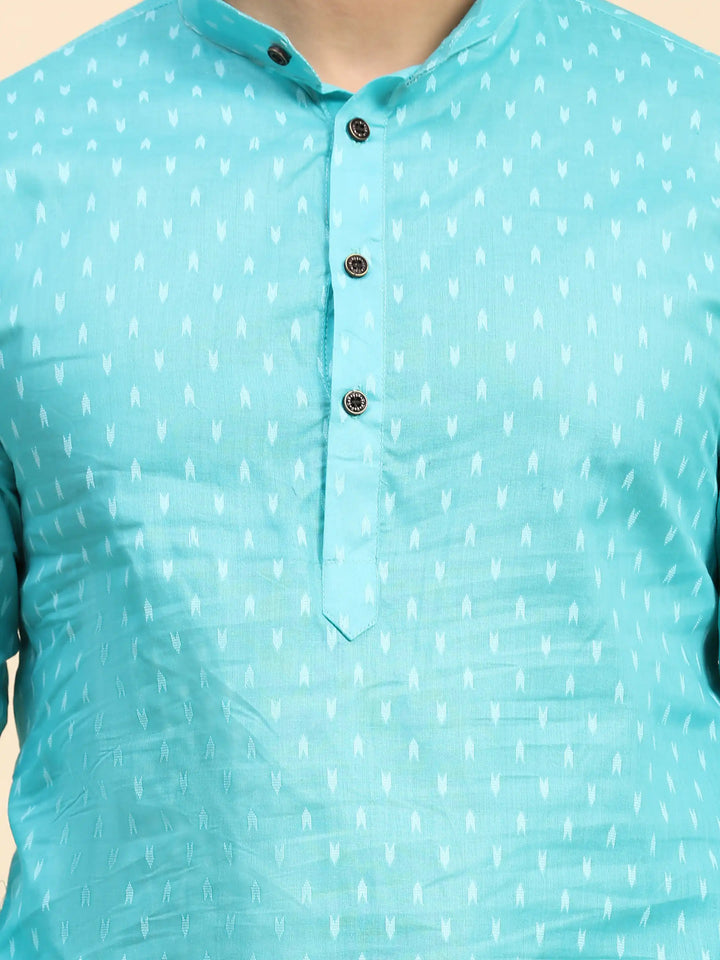 Cyan Blue Kurta Set for Men | Embroidered Kurta Pajama for Festive Wear