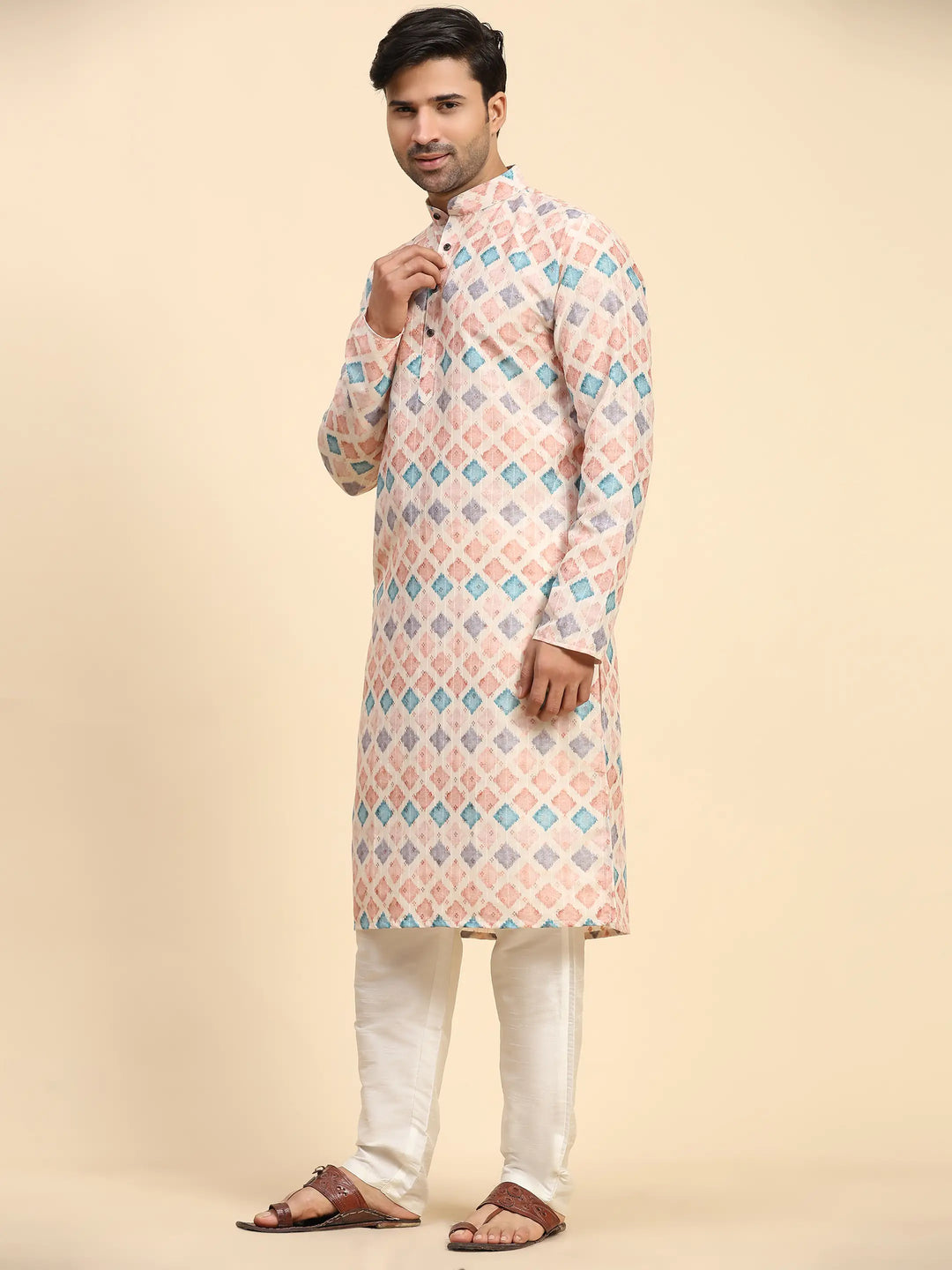 Multi-Color Kurta Pajama Set for Men | Vibrant Digital Print for Festive
