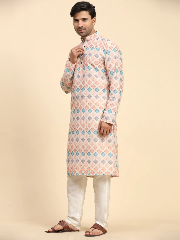 Multi-Color Kurta Pajama Set for Men | Vibrant Digital Print for Festive