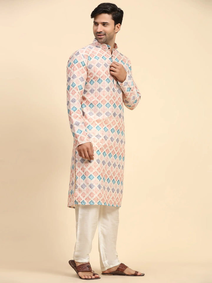 Multi-Color Kurta Pajama Set for Men | Vibrant Digital Print for Festive