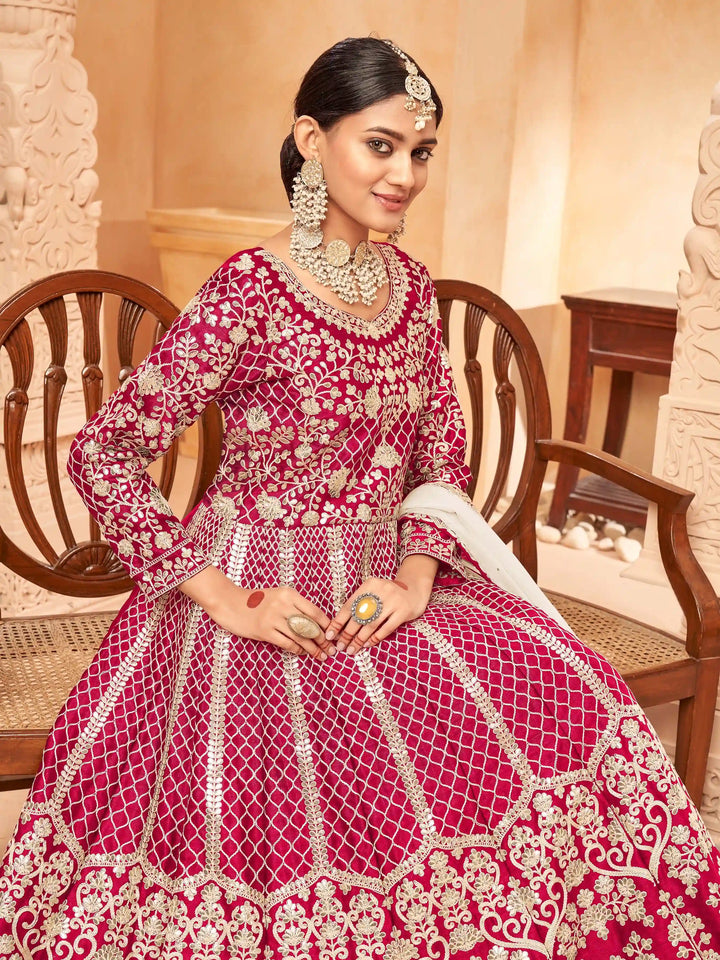 Elegant Art Silk Anarkali | Heavy Thread Embroidery for Festive & Wedding Wear