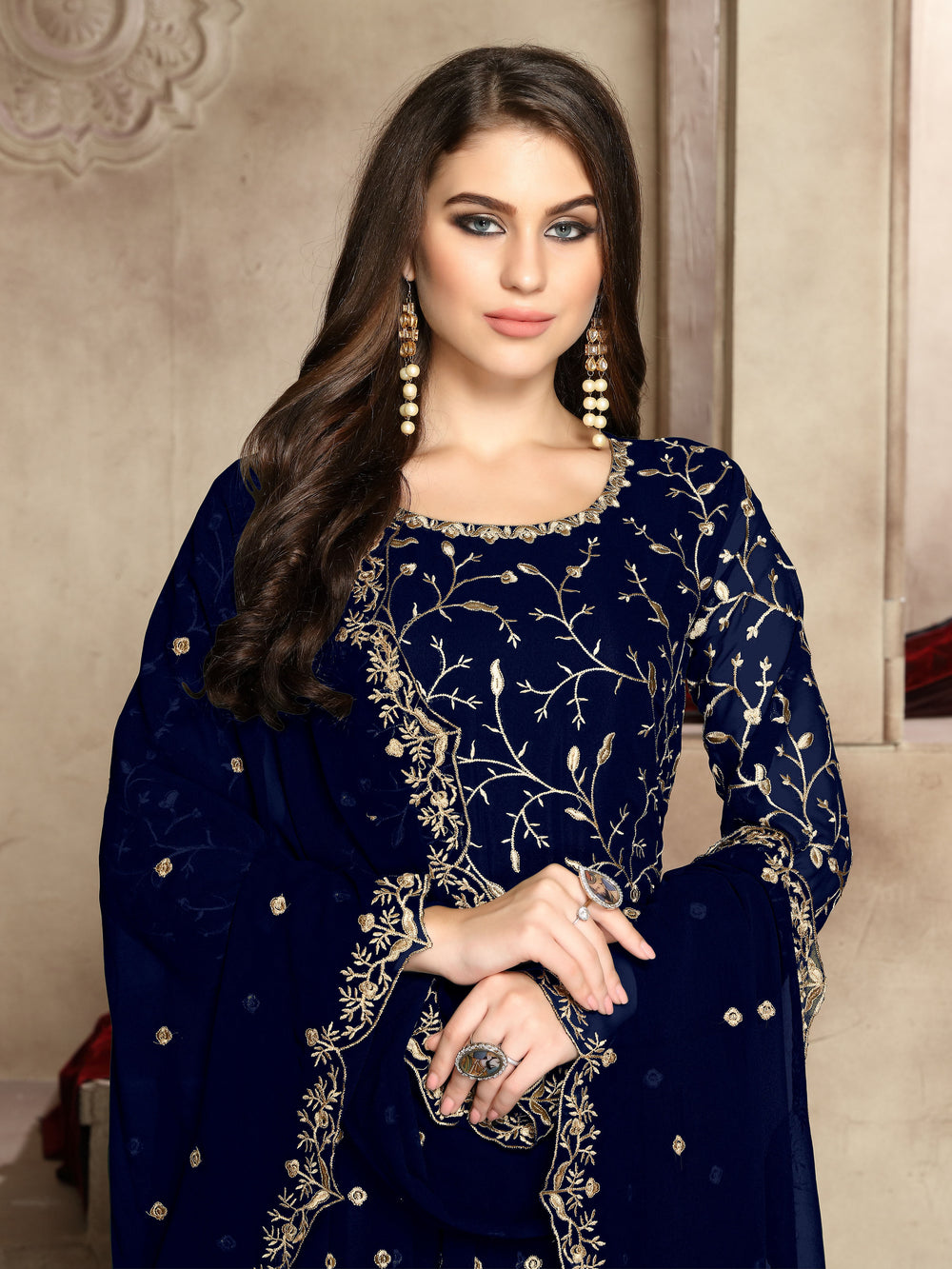 Elegant blue georgette Anarkali Gown featuring exquisite detailing, perfect for enhancing your wardrobe for any occasion.