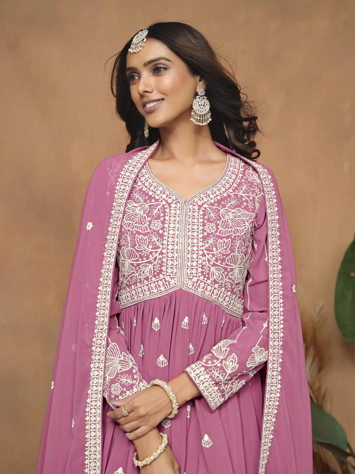 Traditional Sharara Suit | Elegant Faux Georgette with Thread Embroidery