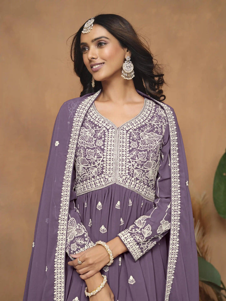 Traditional Sharara Suit | Elegant Faux Georgette with Thread Embroidery