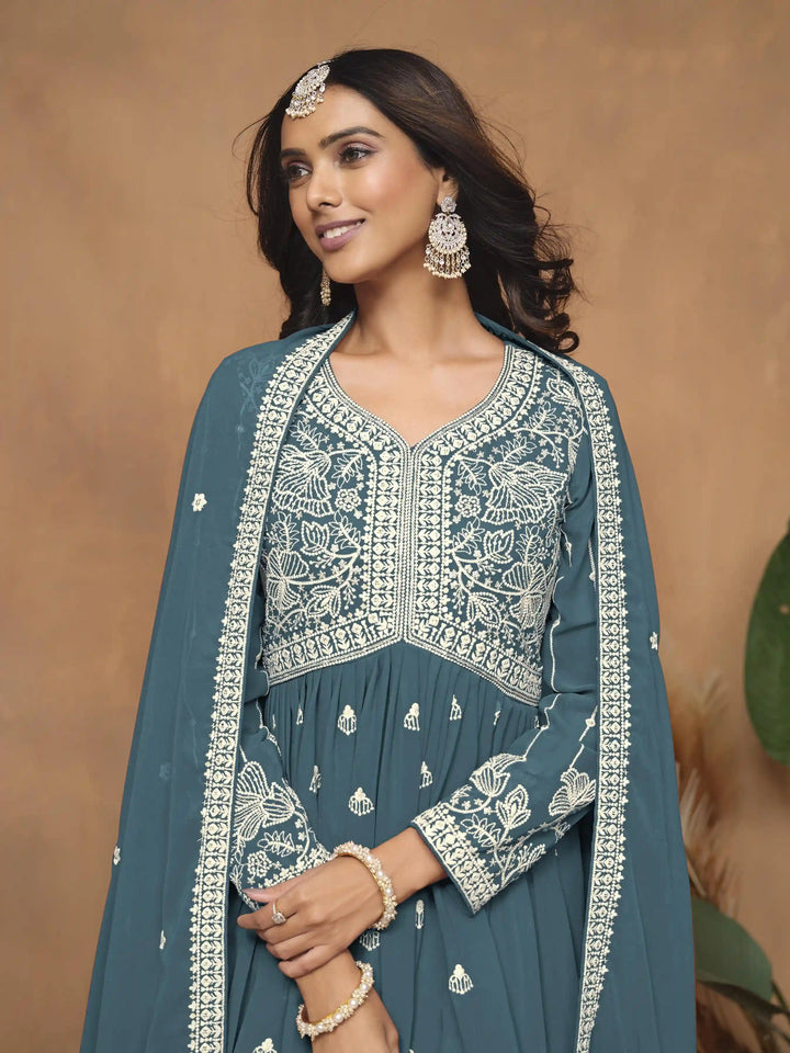 Traditional Sharara Suit | Elegant Faux Georgette with Thread Embroidery