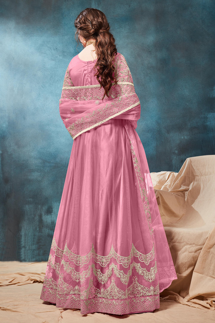 Beautifully designed light pink Anarkali Set with intricate embellishments, ideal for weddings and celebrations.