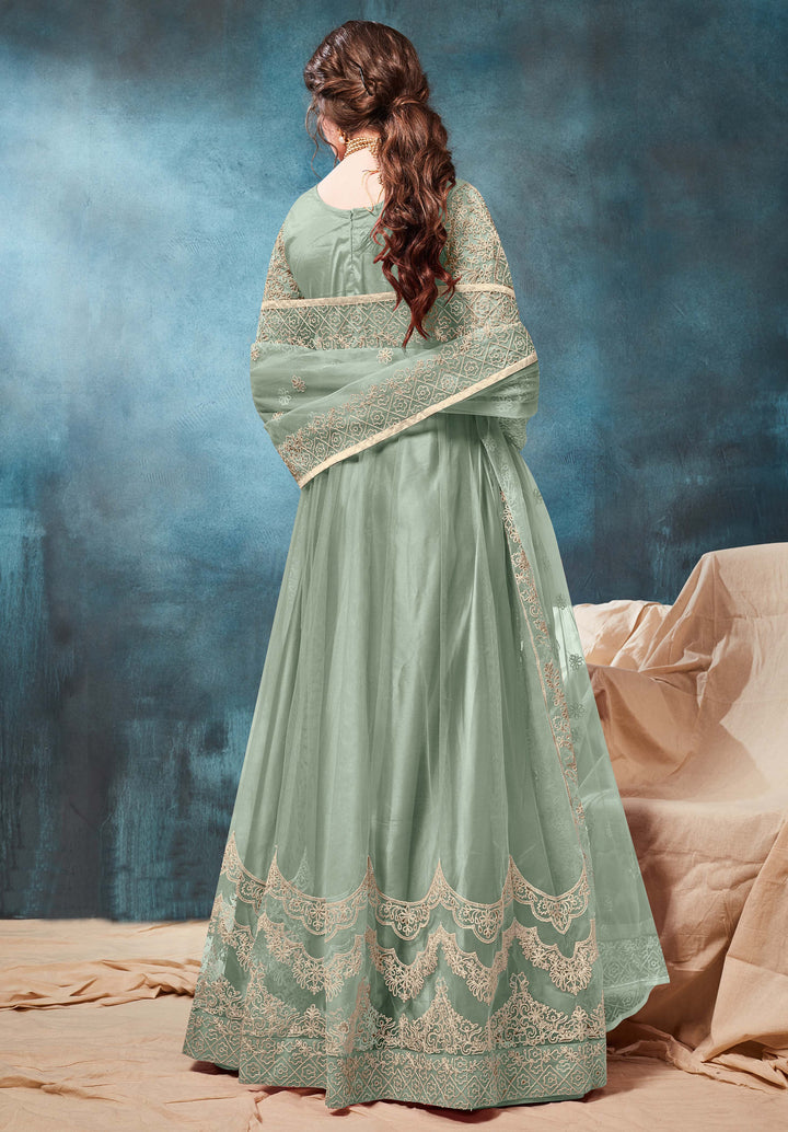 Sophisticated pista women's Anarkali Set featuring a timeless design, perfect for enhancing your festive wardrobe.