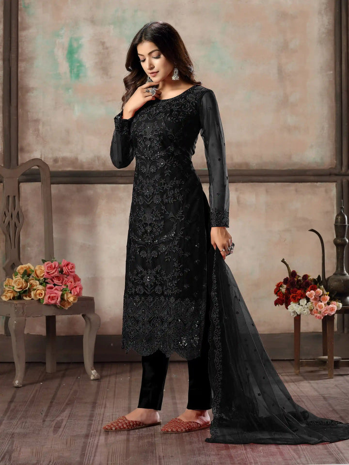 Premium Net Salwar Kameez | Festive Wear with Thread Embroidery & Sequin
