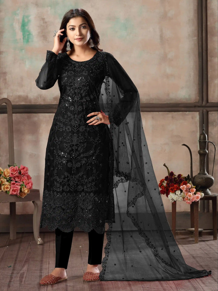Premium Net Salwar Kameez | Festive Wear with Thread Embroidery & Sequin