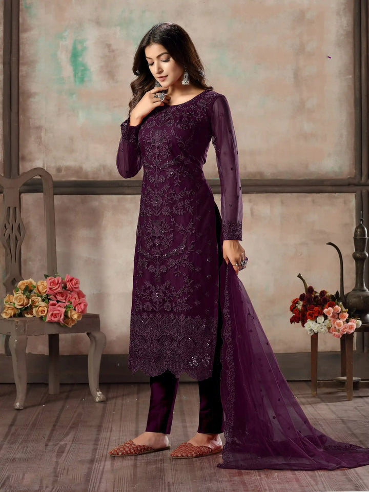 Premium Net Salwar Kameez | Festive Wear with Thread Embroidery & Sequin