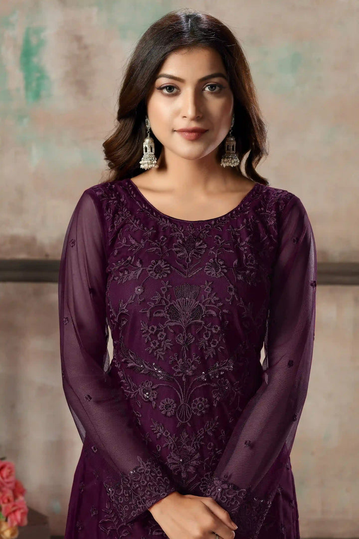 Premium Net Salwar Kameez | Festive Wear with Thread Embroidery & Sequin