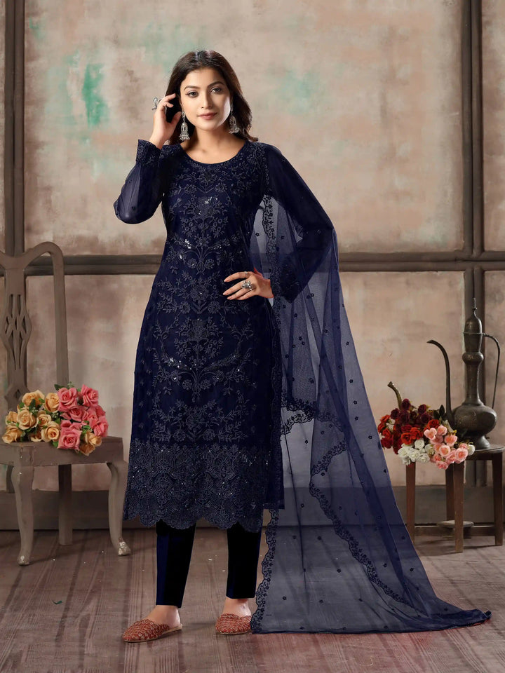 Premium Net Salwar Kameez | Festive Wear with Thread Embroidery & Sequin