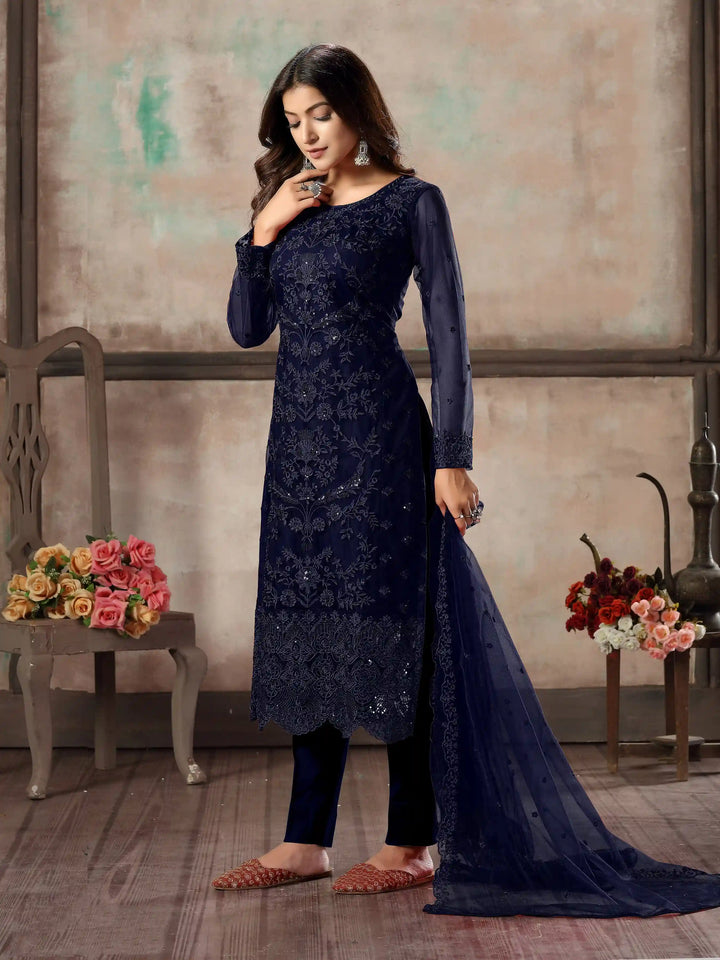 Premium Net Salwar Kameez | Festive Wear with Thread Embroidery & Sequin