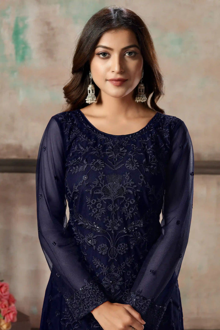 Premium Net Salwar Kameez | Festive Wear with Thread Embroidery & Sequin
