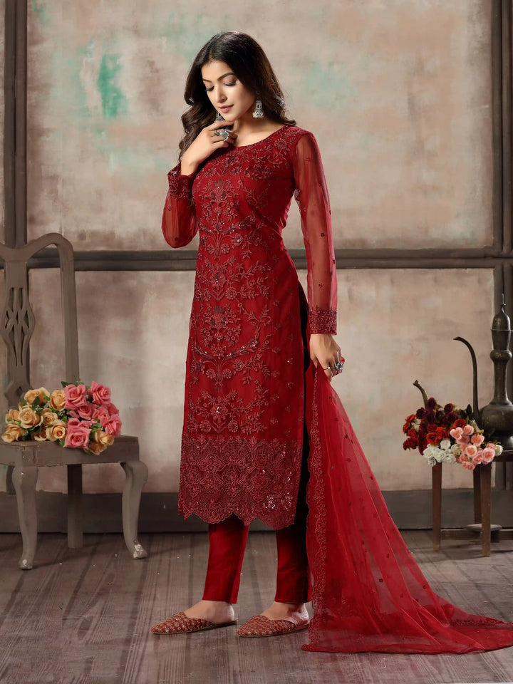 Premium Net Salwar Kameez | Festive Wear with Thread Embroidery & Sequin