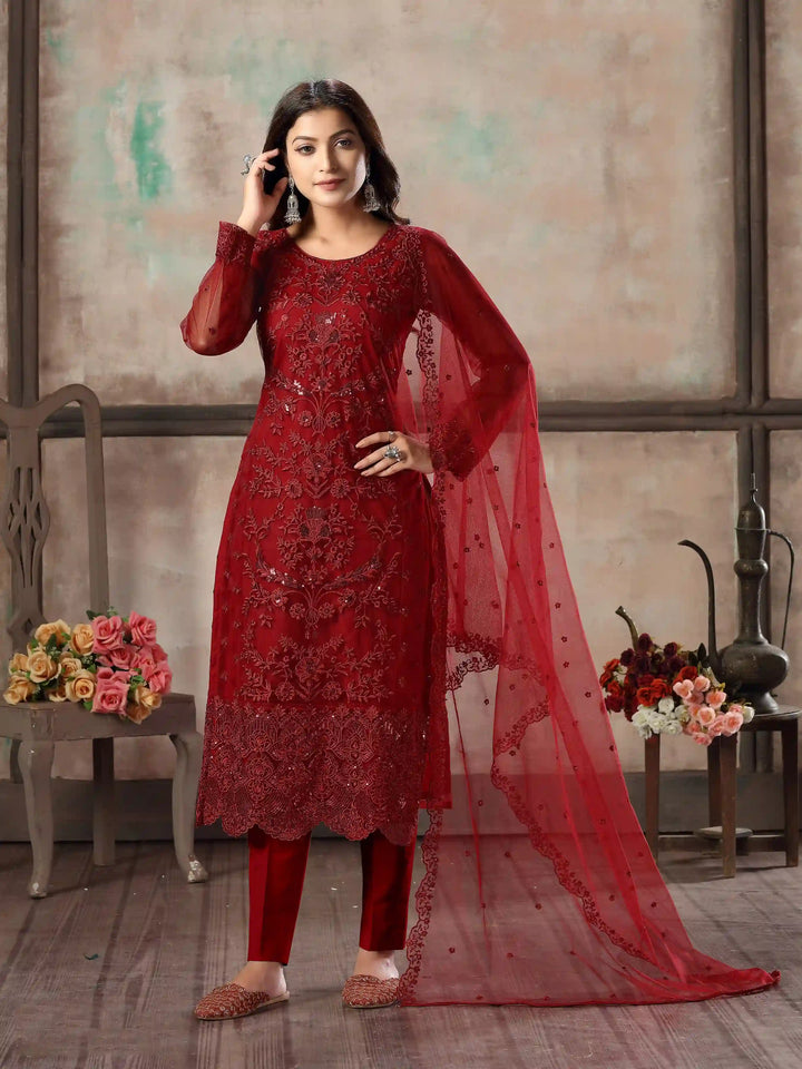 Premium Net Salwar Kameez | Festive Wear with Thread Embroidery & Sequin