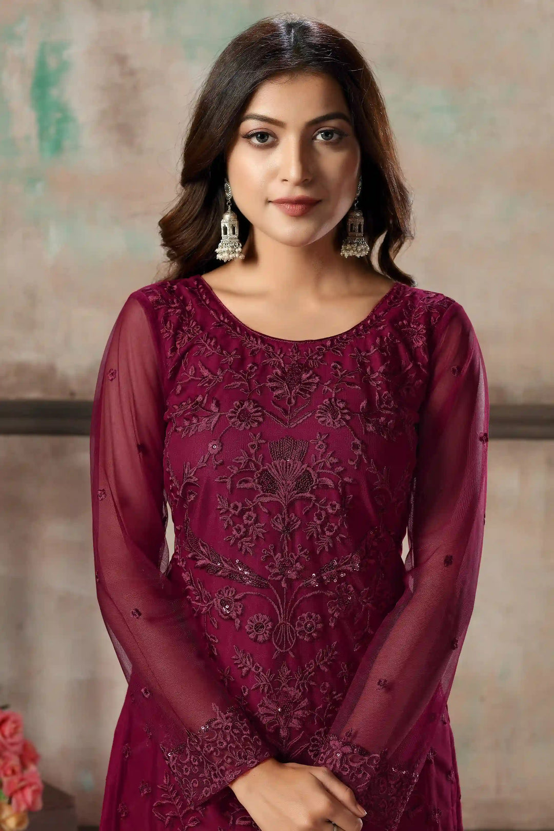 Premium Net Salwar Kameez | Festive Wear with Thread Embroidery & Sequin