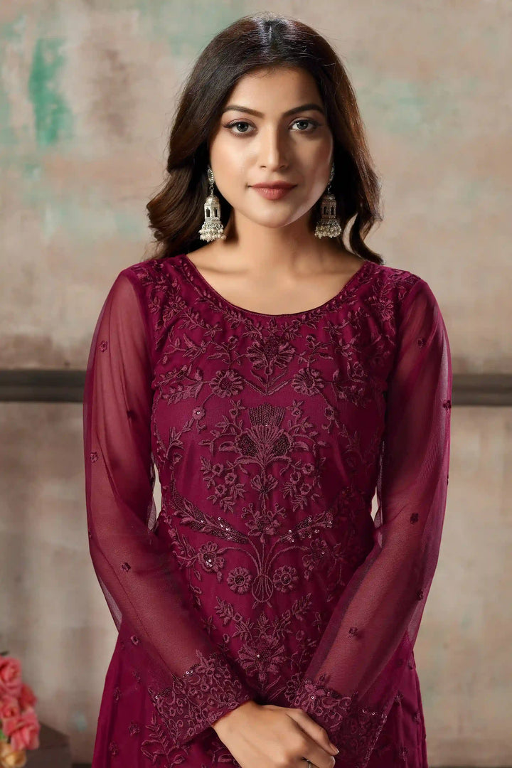 Premium Net Salwar Kameez | Festive Wear with Thread Embroidery & Sequin