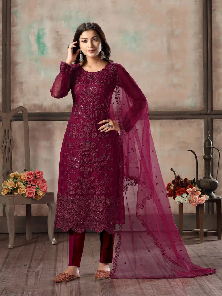 Premium Net Salwar Kameez | Festive Wear with Thread Embroidery & Sequin