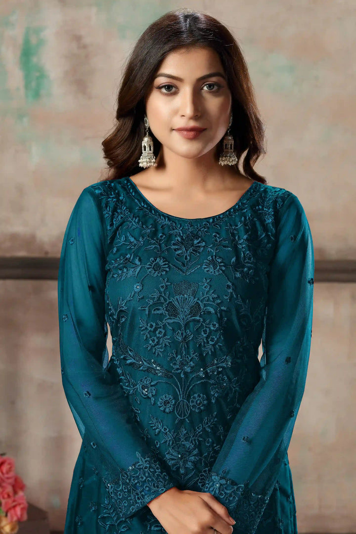 Premium Net Salwar Kameez | Festive Wear with Thread Embroidery & Sequin