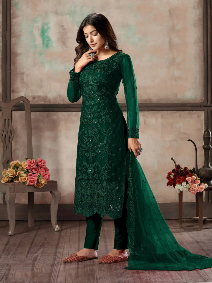 Premium Net Salwar Kameez | Festive Wear with Thread Embroidery & Sequin