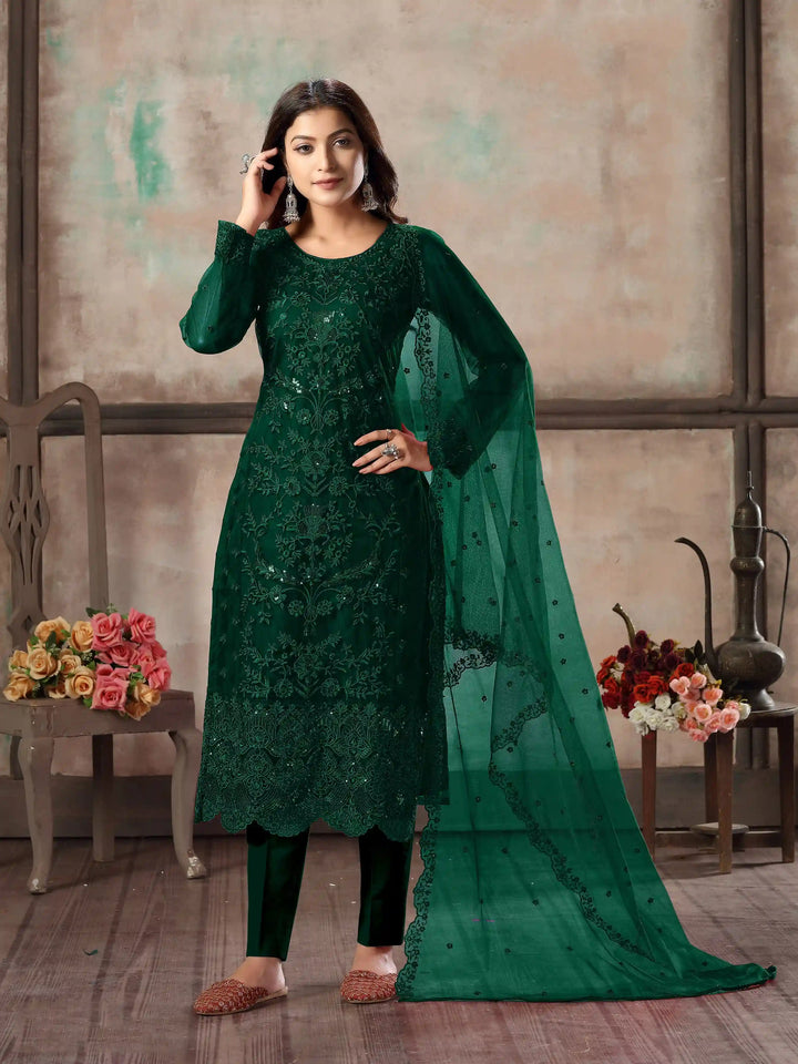Premium Net Salwar Kameez | Festive Wear with Thread Embroidery & Sequin