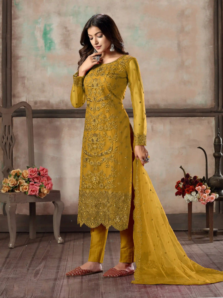 Premium Net Salwar Kameez | Festive Wear with Thread Embroidery & Sequin