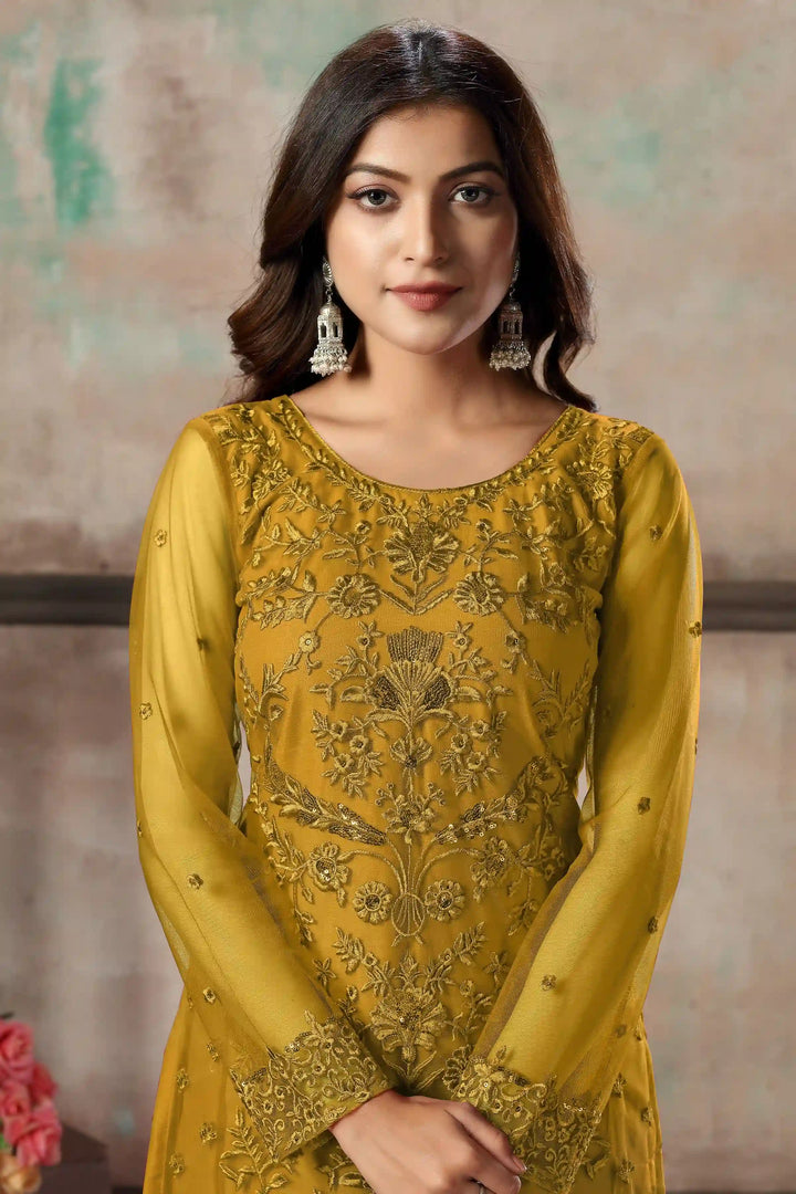 Premium Net Salwar Kameez | Festive Wear with Thread Embroidery & Sequin
