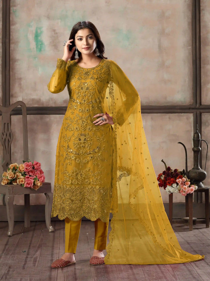 Premium Net Salwar Kameez | Festive Wear with Thread Embroidery & Sequin