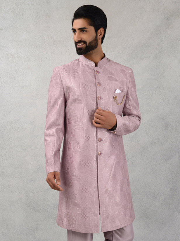 Classic Pink Silk Blend Indowestern | Straight Cut for Engagement