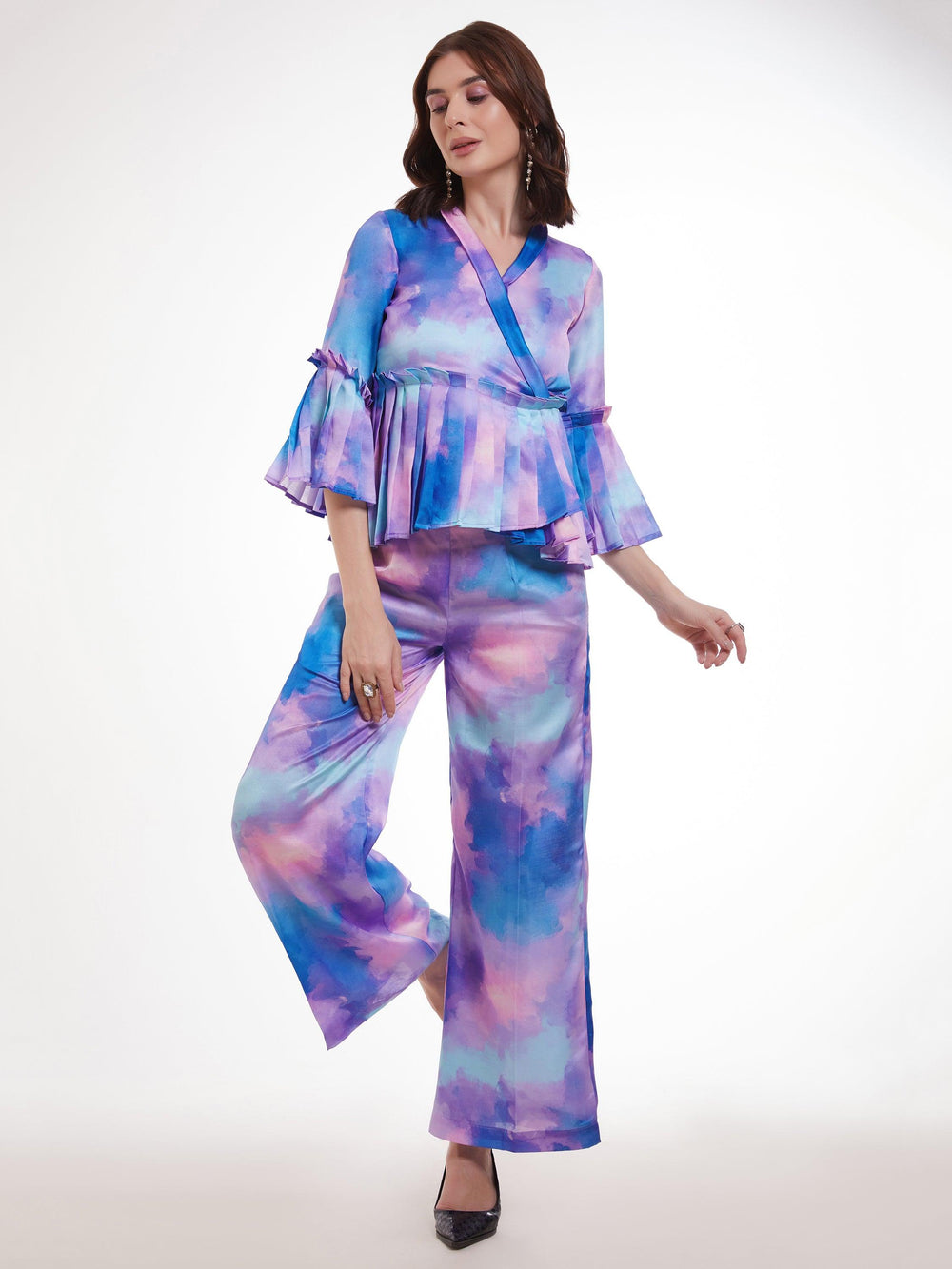 Wonderful Multi-Color Shibori Printed Satin Party Wear Co-Ord Set