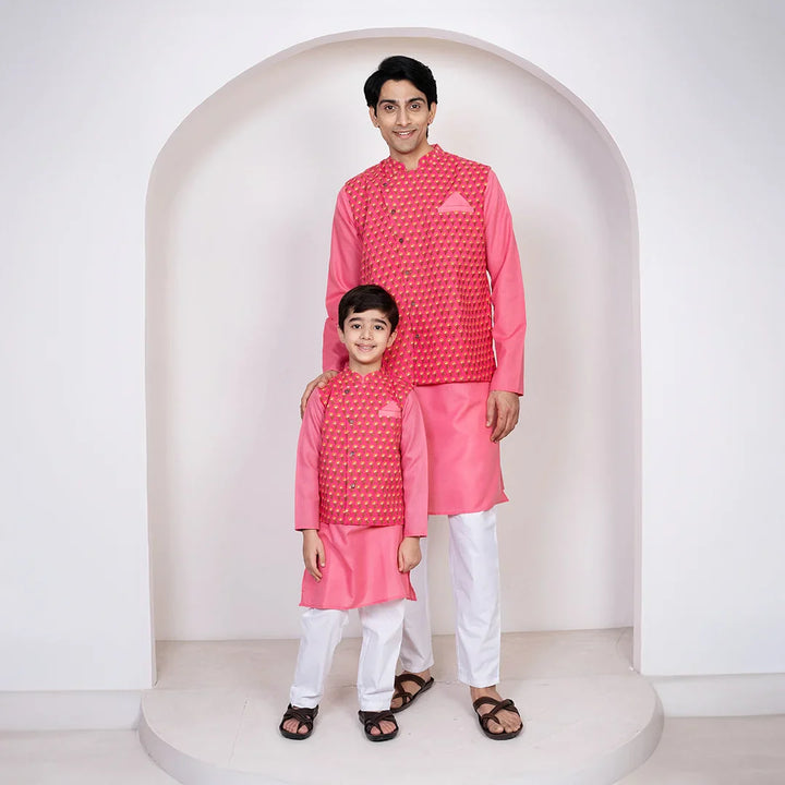 Rouge Floral Printed Cotton Father and Son Twin Set