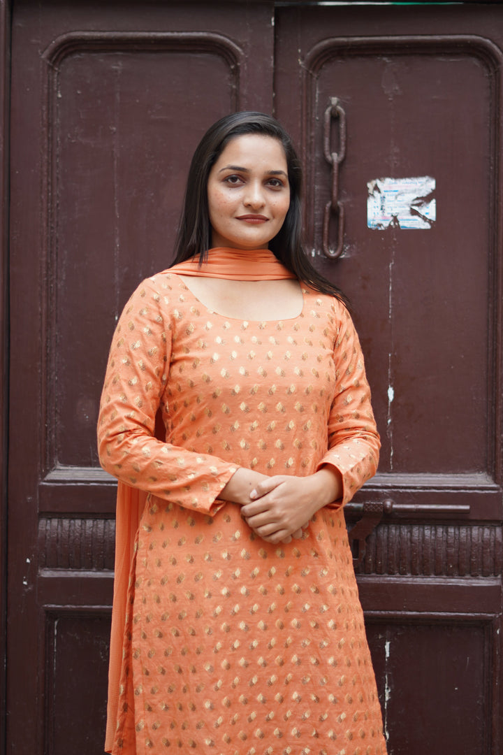 Graceful Chanderi Suit Set | Zari Kurta with Pants & Dupatta