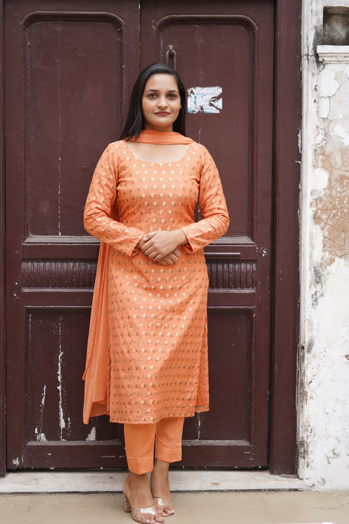 Graceful Chanderi Suit Set | Zari Kurta with Pants & Dupatta