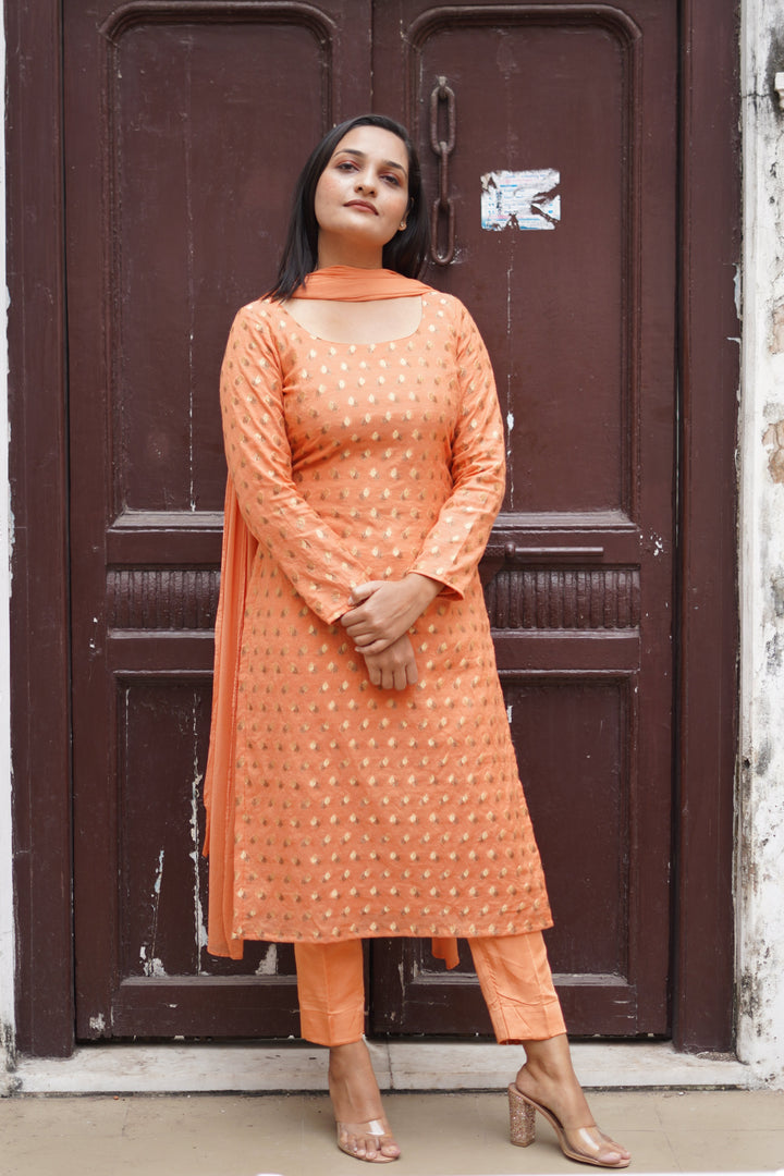 Graceful Chanderi Suit Set | Zari Kurta with Pants & Dupatta
