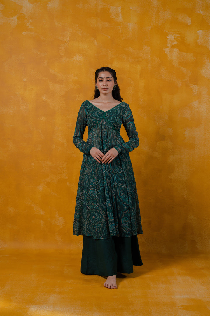 Paisley Teal Green Anarkali | Georgette Fabric with Dupatta