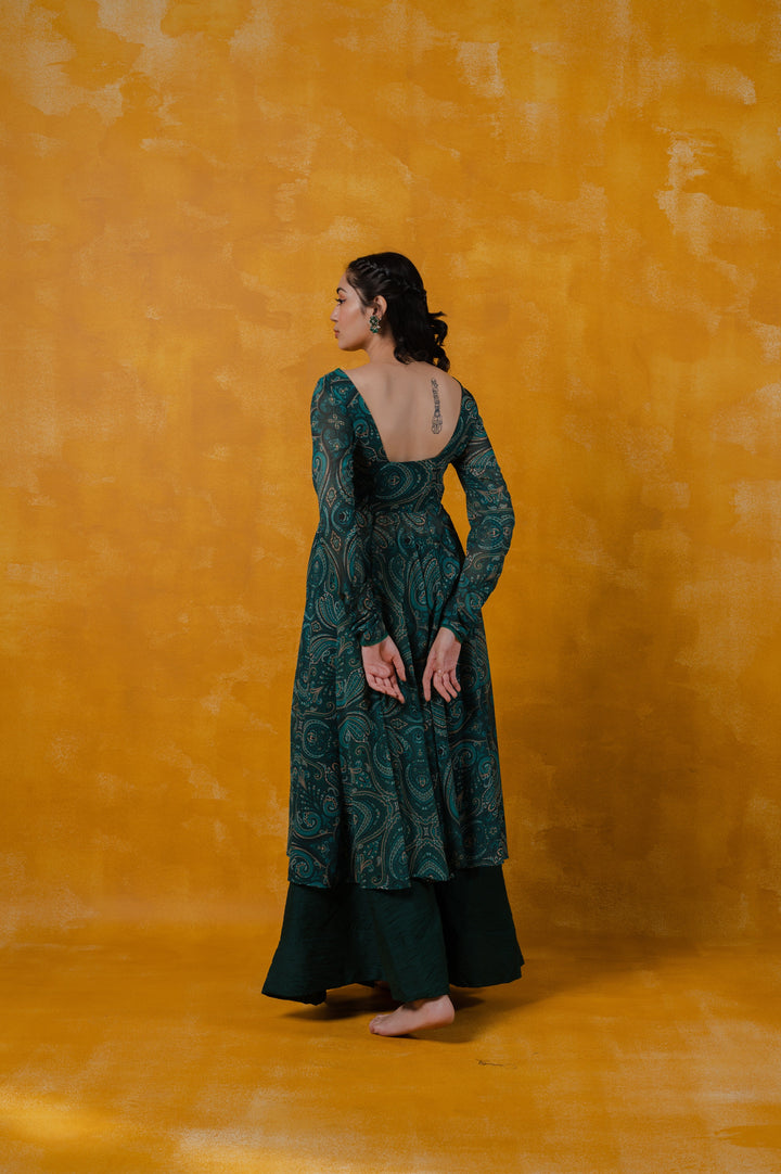 Paisley Teal Green Anarkali | Georgette Fabric with Dupatta