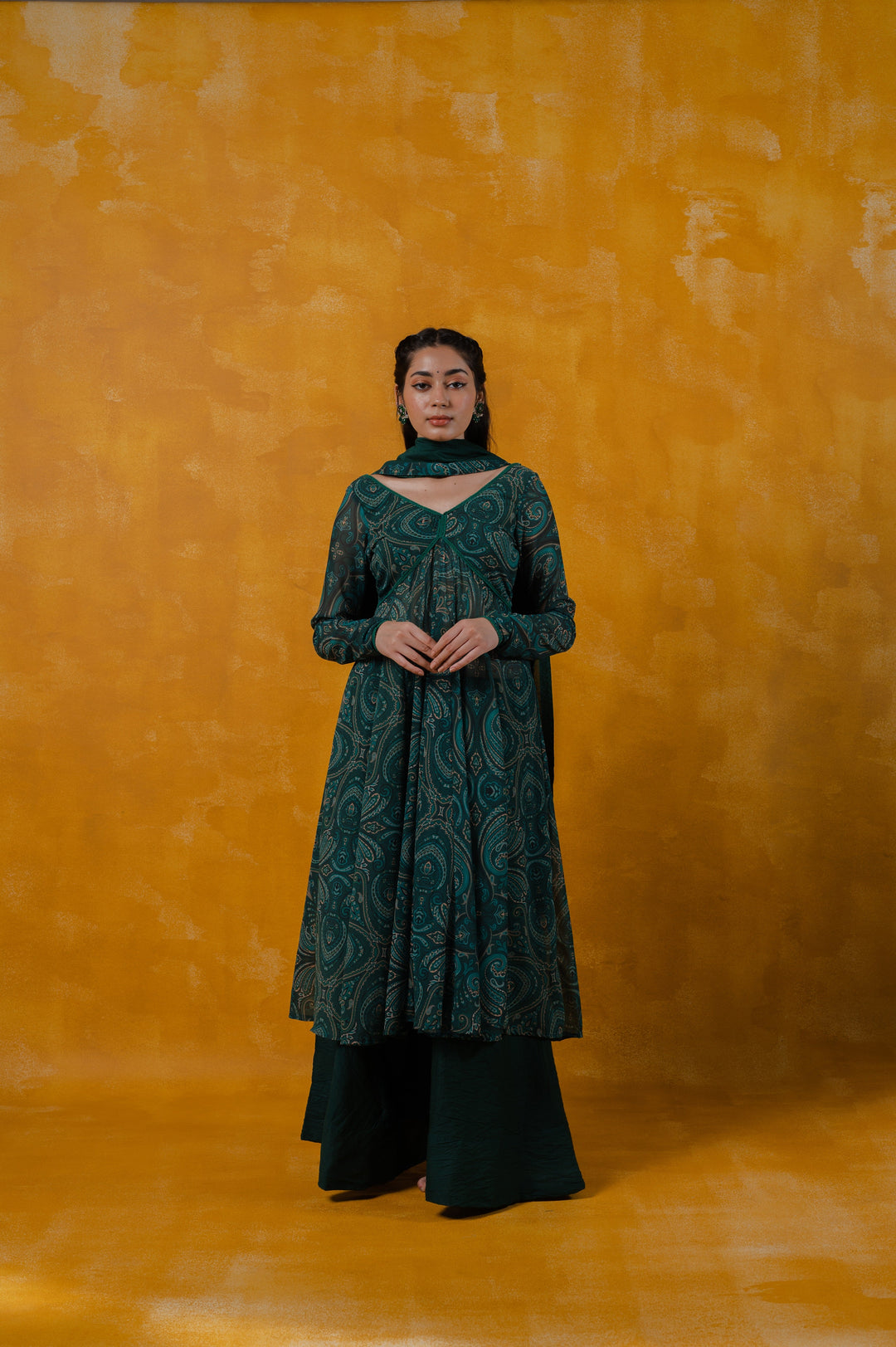 Paisley Teal Green Anarkali | Georgette Fabric with Dupatta