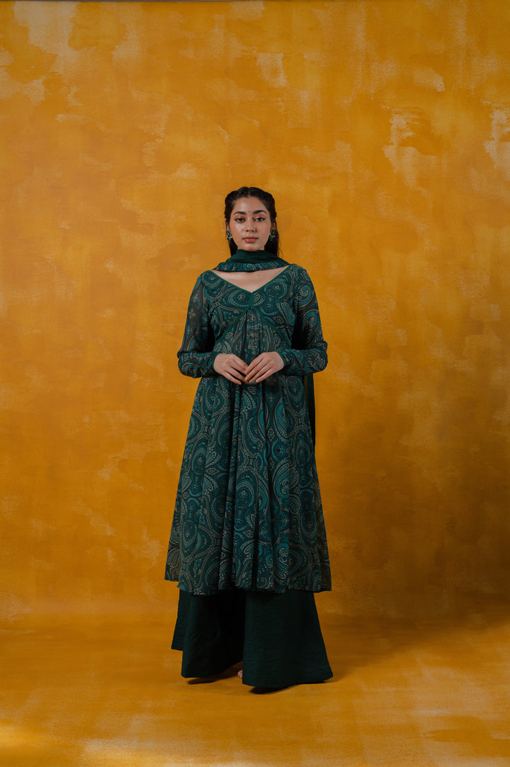 Paisley Teal Green Anarkali | Georgette Fabric with Dupatta